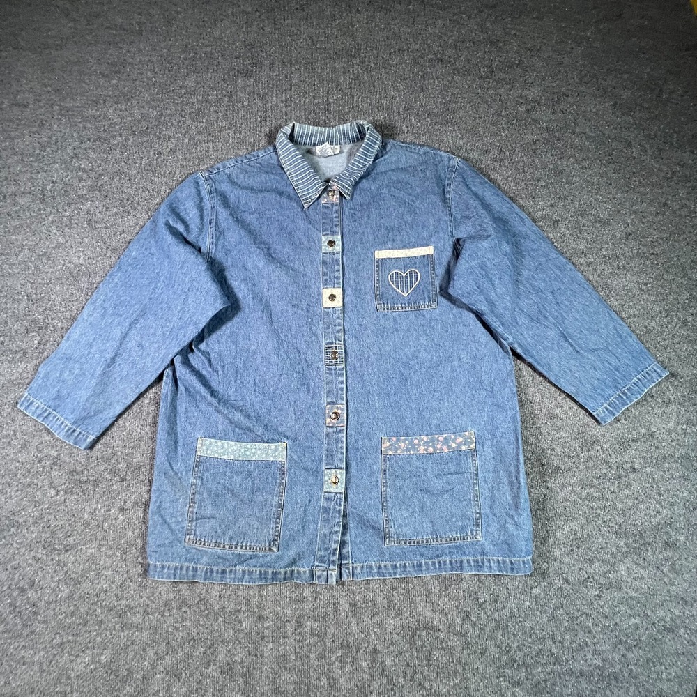 Teddi Trucker Jacket Women's 1X Blue Cotton Denim Utility Collared Button-Up